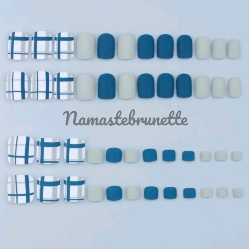 Nwt 48pcs Blue Gray Manicure & Pedicure Premium Press On Nails
